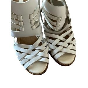 Topshop White Leather & Patent Strappy Woven Heeled Sandals Size 38 (US 7) Ankle